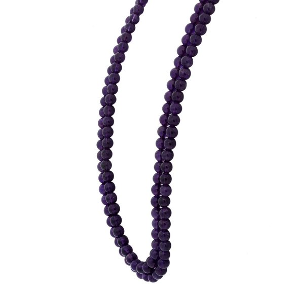 Round Purple Amethyst Bead Double Strand Necklace 18 Inches - Picture 3 of 5